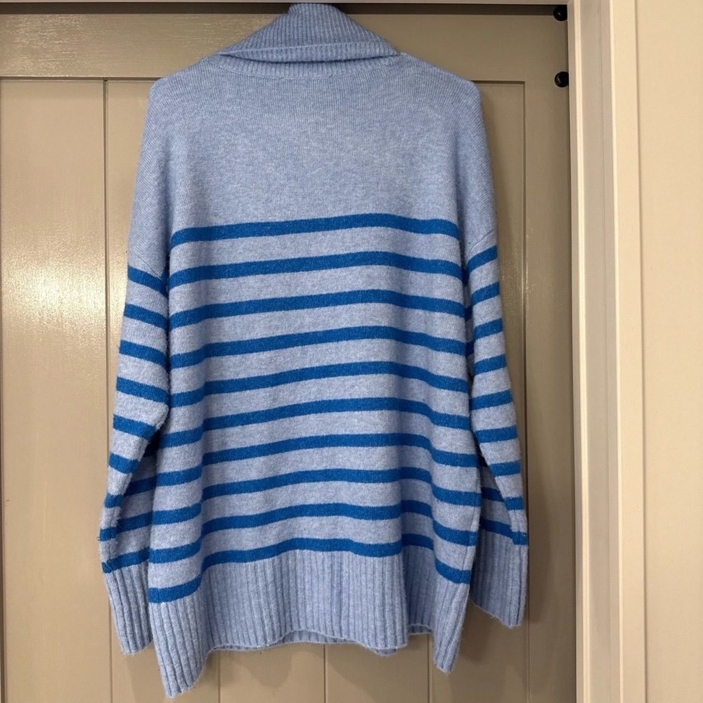 LOFT Womens XL‎ Light Blue Striped Oversized Cowl Neck Pullover Sweater Cozy - Picture 4 of 9